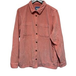 LL Bean Shirt Womens XL Orange Corduroy Button Pocket Wide Wale Thick Shacket